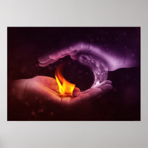 Poster Yin Yang Symbol Fire Water Elements Digital Art