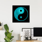 Poster Yin Yang Turquoise Blue Aqua Spiral Modèle Noir (Bureau à domicile)