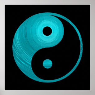 Poster Yin Yang Turquoise Blue Aqua Spiral Modèle Noir