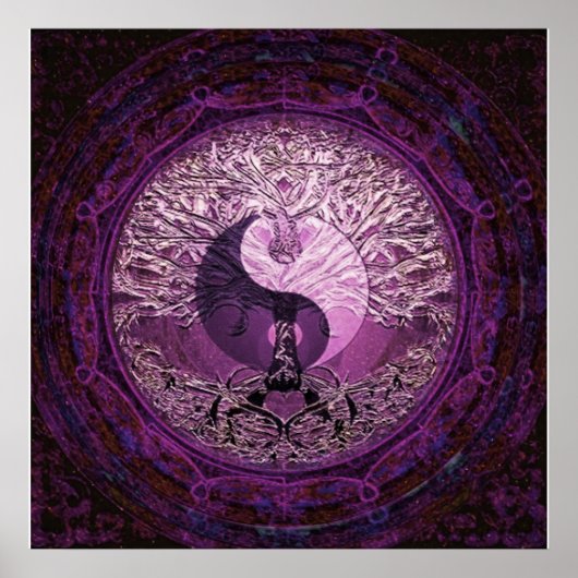 Poster Yin Yang violet avec arbre de vie (Devant)