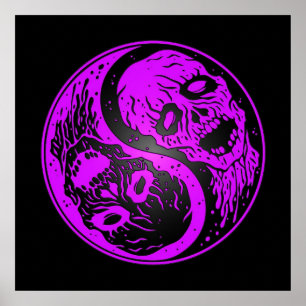 Poster Yin Yang Zombies violet et noir