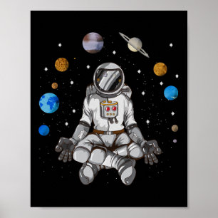 Poster Yoga Astronaute Espace Galaxie Planètes Méditer Lu