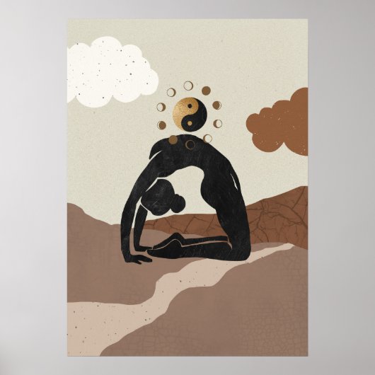 Poster Yoga chameau pose ustrasana yin yang phases de lun (Devant)