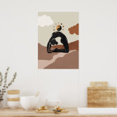 Poster Yoga chameau pose ustrasana yin yang phases de lun (Cuisine)