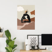 Poster Yoga chameau pose ustrasana yin yang phases de lun (Bureau à domicile)