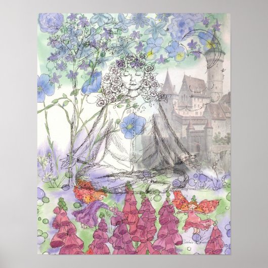 Poster Yoga Fairy Castle Floral Collage (Devant)