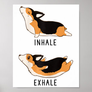 Poster Yoga Inhaler Exhaler Corgi Tricolore