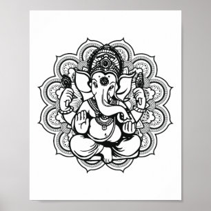 Poster Yoga Mandala Éléphant Ganesha Tril Ornements Chakr