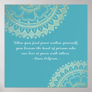 Poster Yoga Meditation Instructor Blue Gold Mandala Quote