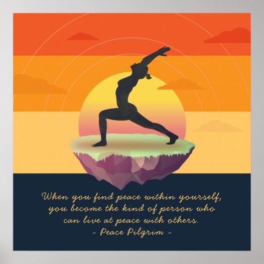 Poster Yoga Meditation Pose Sunset Floating Island Quotes (Devant)