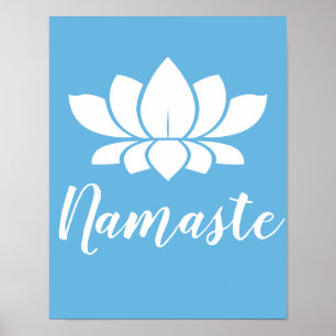 Poster Yoga Namaste Fleur de Lotus Blanc & Bleu Calme