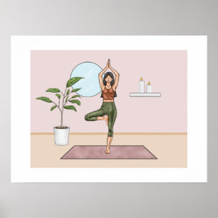 Poster Yoga Pose de l'Arbre Vrikshasana Équilibre Femme Y