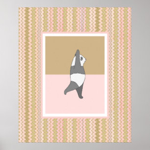 Poster Yoga Pose Panda Arrière - plan rose