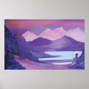 Poster Yogi et monastère en montagnes tibétaines