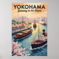 Yokohama Japon Illustration Voyage Art Vintage