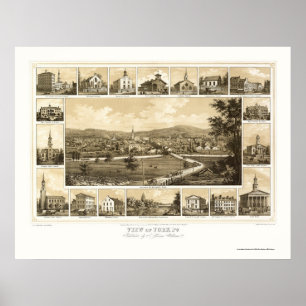 Poster York, PA Carte panoramique - 1852