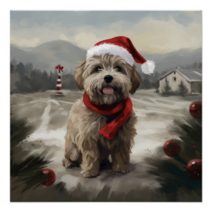Poster Yorkipoo Chien dans la neige Noël