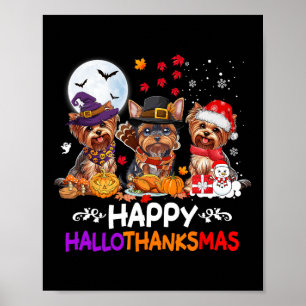 Poster Yorkshire Chien Noël Joyeux Hallothankmas Merci