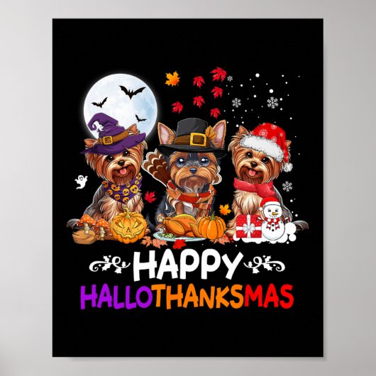 Poster Yorkshire Chien Noël Joyeux Hallothankmas Merci (Devant)