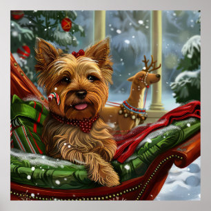 Poster Yorkshire Terrier Chien Noël Festif