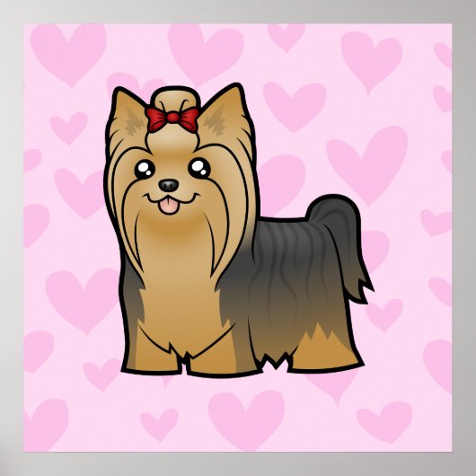 Poster Yorkshire Terrier Love (cheveux longs avec arc) (Devant)