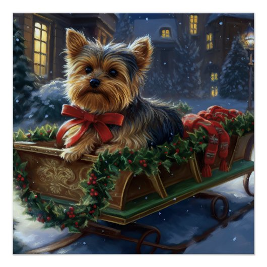 Poster Yorkshire Terrier Saison de Noël festive (Devant)
