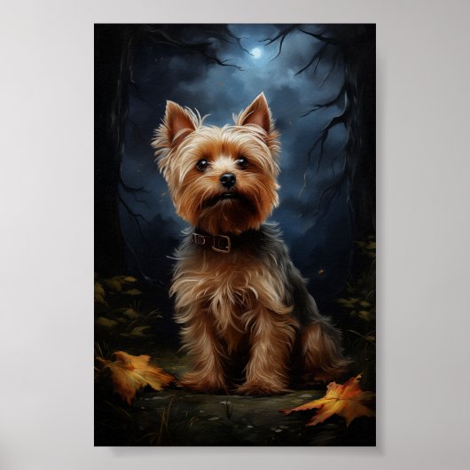 Poster Yorkshire terrier sur la nuit lune (Devant)