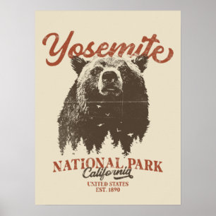 Poster Yosemite Grizzly Bear California National Park