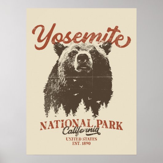 Poster Yosemite Grizzly Bear California National Park (Devant)