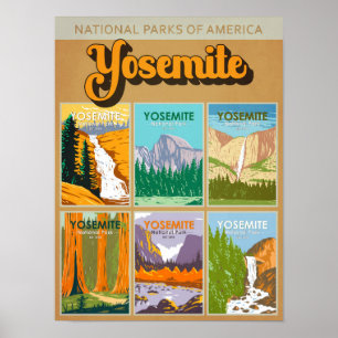 Poster Yosemite National Park collage de monuments de Cal