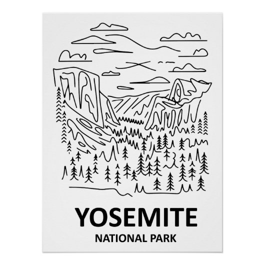 Poster Yosemite National Park Line Art (Devant)