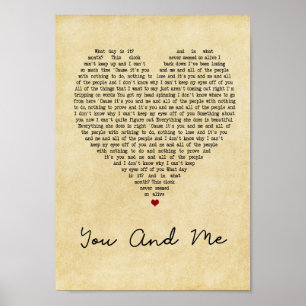 Poster You And Me Vintage Heart Song Lyric Wall Art Impri