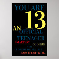 Poster You Are 13 Official Teenager for Boys Birthday