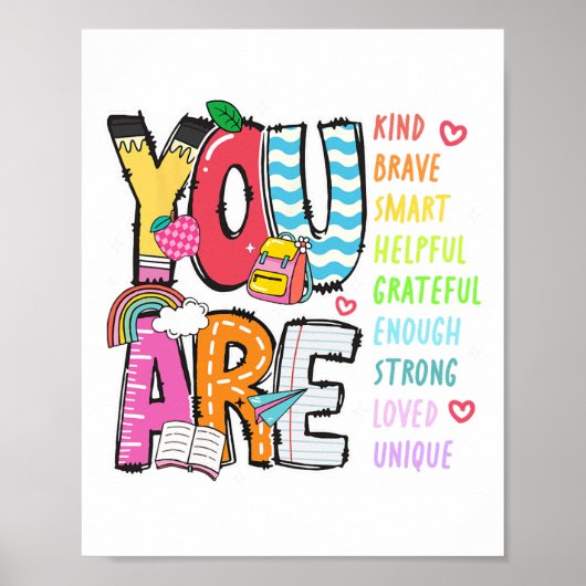 Poster You Are Kind Brave Smart Helpful Loved Kindergarte (Devant)