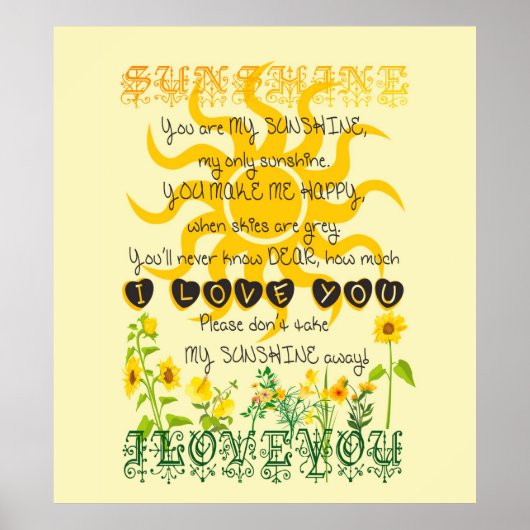 Poster You are my sunshine. (Devant)