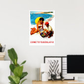 Poster Yougoslavie, femme sur la plage avec un vendeur de (Bureau à domicile)
