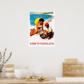 Poster Yougoslavie, femme sur la plage avec un vendeur de (Cuisine)