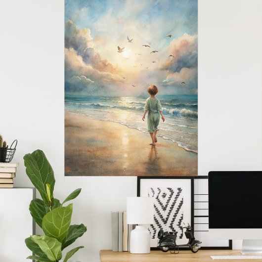 Poster Young Boy on Beach (Bureau à domicile)