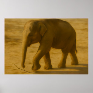 Poster Young Elephant - Art réaliste de la faune