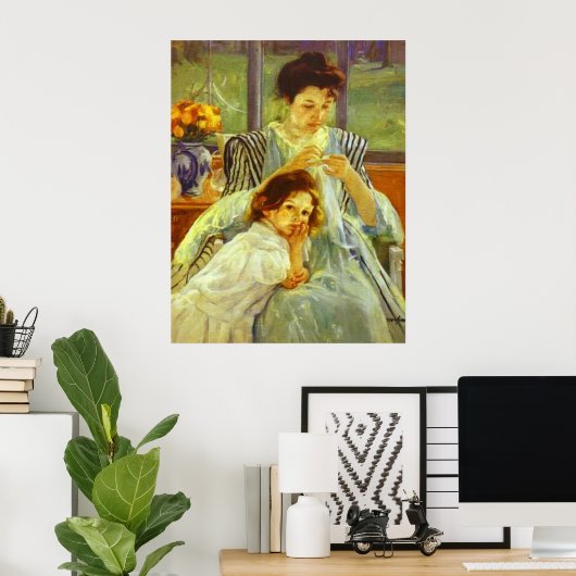 Poster Young Mother Sewing (Bureau à domicile)