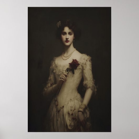 Poster Young Woman Holding Wilted Rose, Gothic Victorian (Devant)