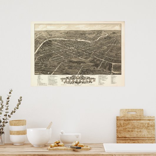 Poster Youngstown Ohio 1882 Carte panoramique antique (Cuisine)