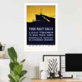 Poster Your Navy Calls - Firemen Needed (US02298) (Bureau à domicile)