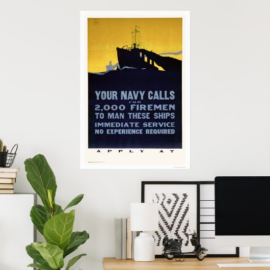 Poster Your Navy Calls - Firemen Needed (US02298) (Bureau à domicile)