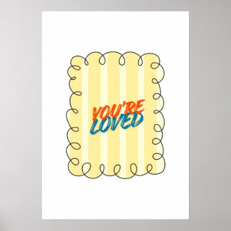 Poster You're Loved Retro Quote Yellow Stripe Nursery art