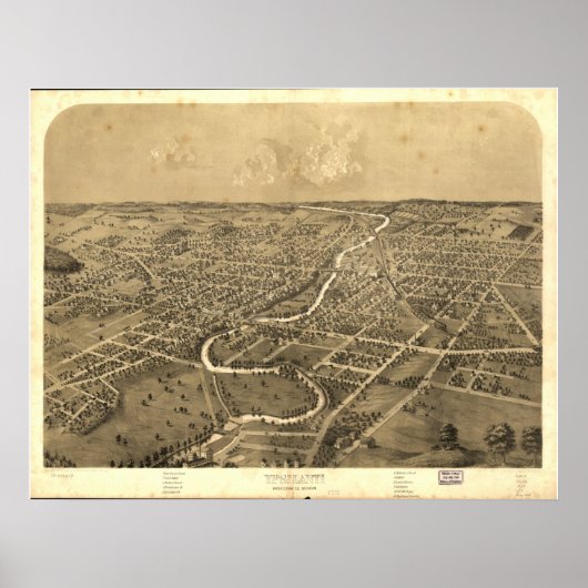 Poster Ypsilanti Michigan 1868 Antique carte panoramique (Devant)