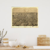 Poster Ypsilanti Michigan 1868 Antique carte panoramique (Cuisine)