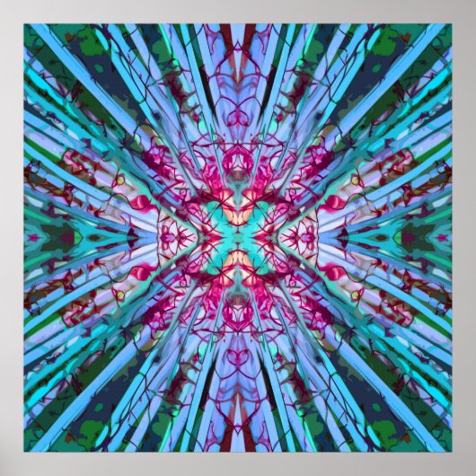 Poster Yucca Op Art en Turquoise (Devant)