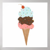 Poster Yummy cône crème glacée triple scoop (Devant)