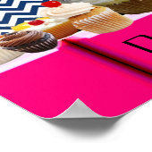 POSTER YUMMY CUPCAKES DESERT SHOP/ BLEU WHITE CHEVRON (Coin)